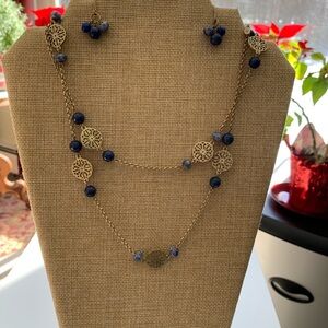 Elegant Silver Plated and Blue Sodalite and Lapis Necklace Set, signed AV